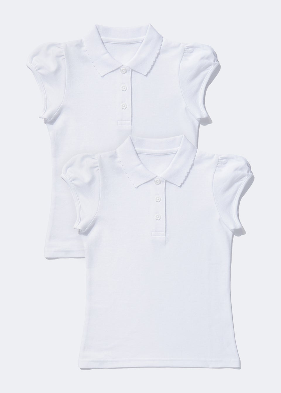 Girls 2 Pack White Scallop Collar School Polo Shirts (4-13yrs)