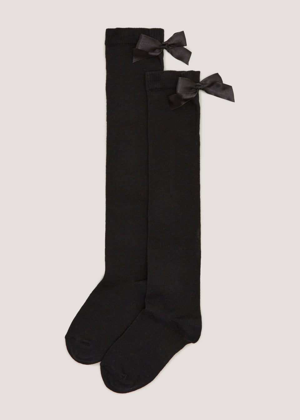 Girls 2 Pack Black Bow Over the Knee Socks (Younger 6-Older 5.5)