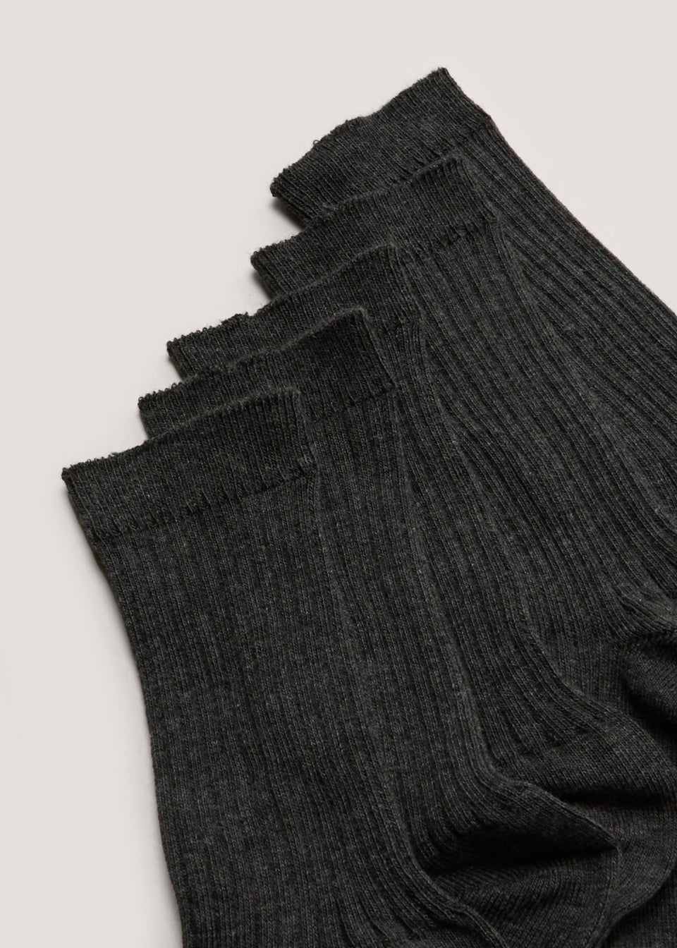 Kids 5 Pack Grey Ribbed Socks (Younger 9-Older 6.5)