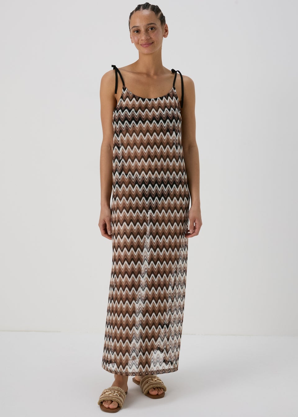 Multicolour Mono Zig Zag Design Crochet Dress