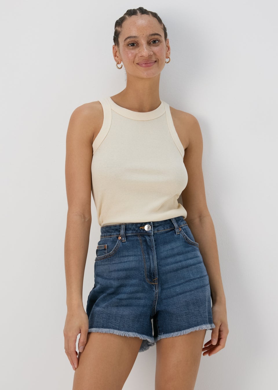 Mid Wash Frayed Hem Shorts