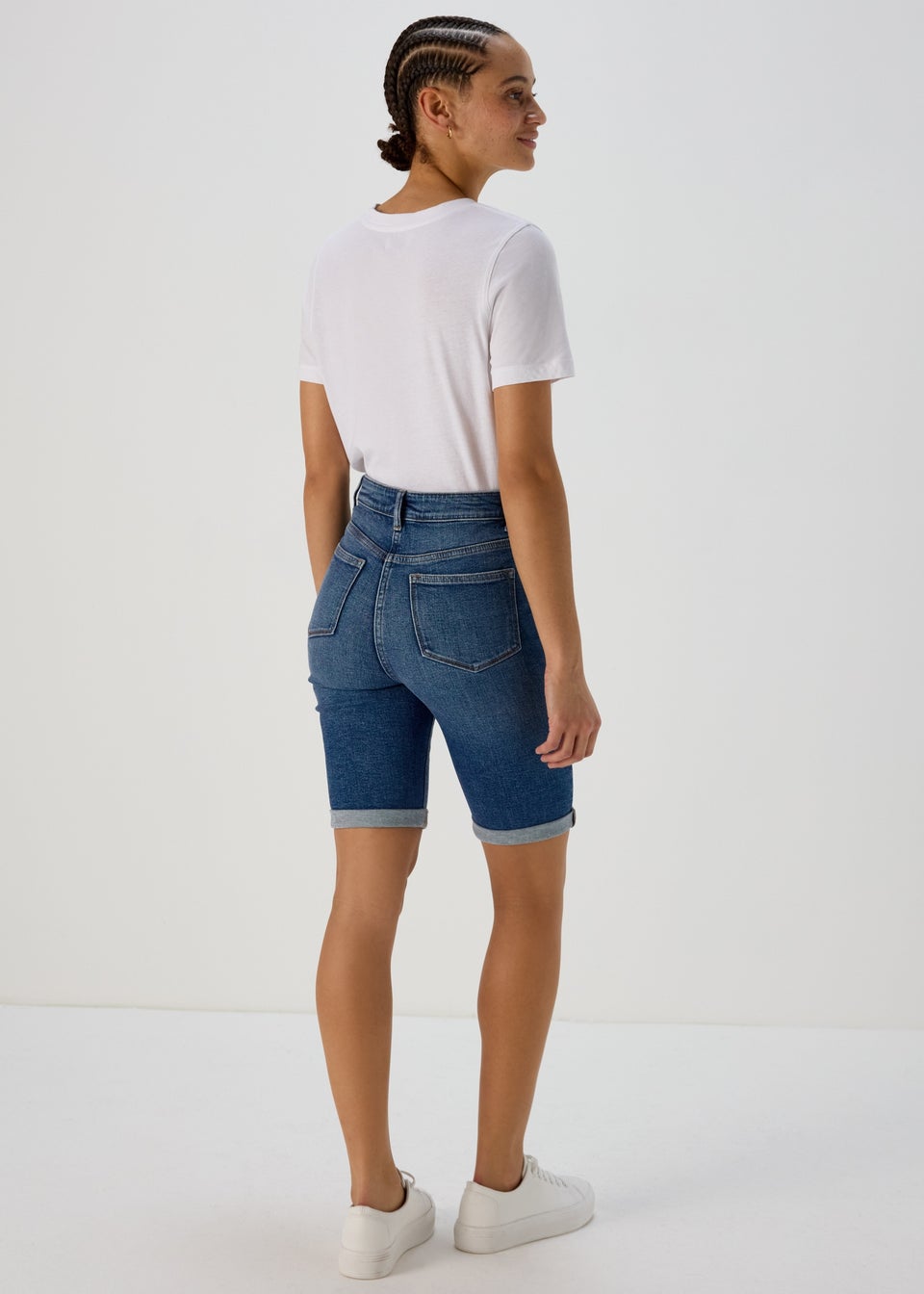 Mid Wash Knee Length Shorts